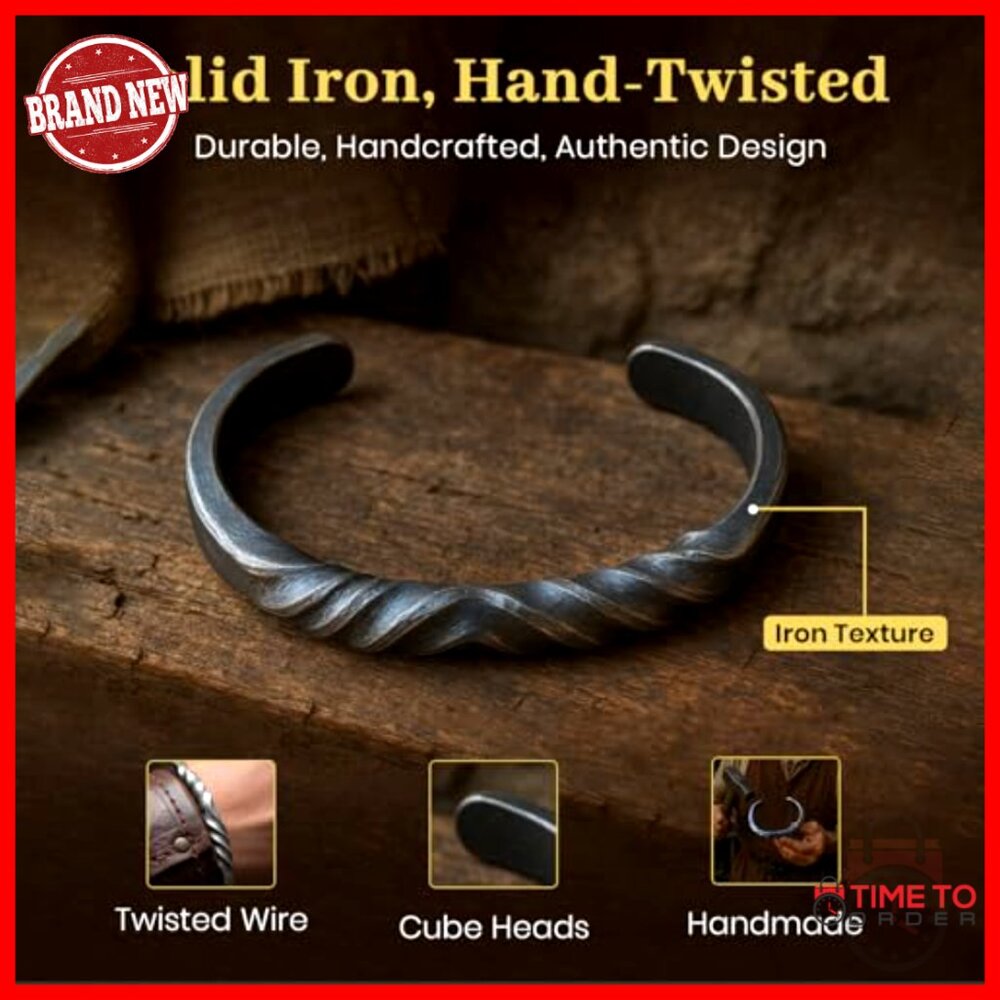 Handcrafted Iron Cuff Bracelet, Viking Style, LARP Cosplay Accessory, Medium - Picture 4 of 7